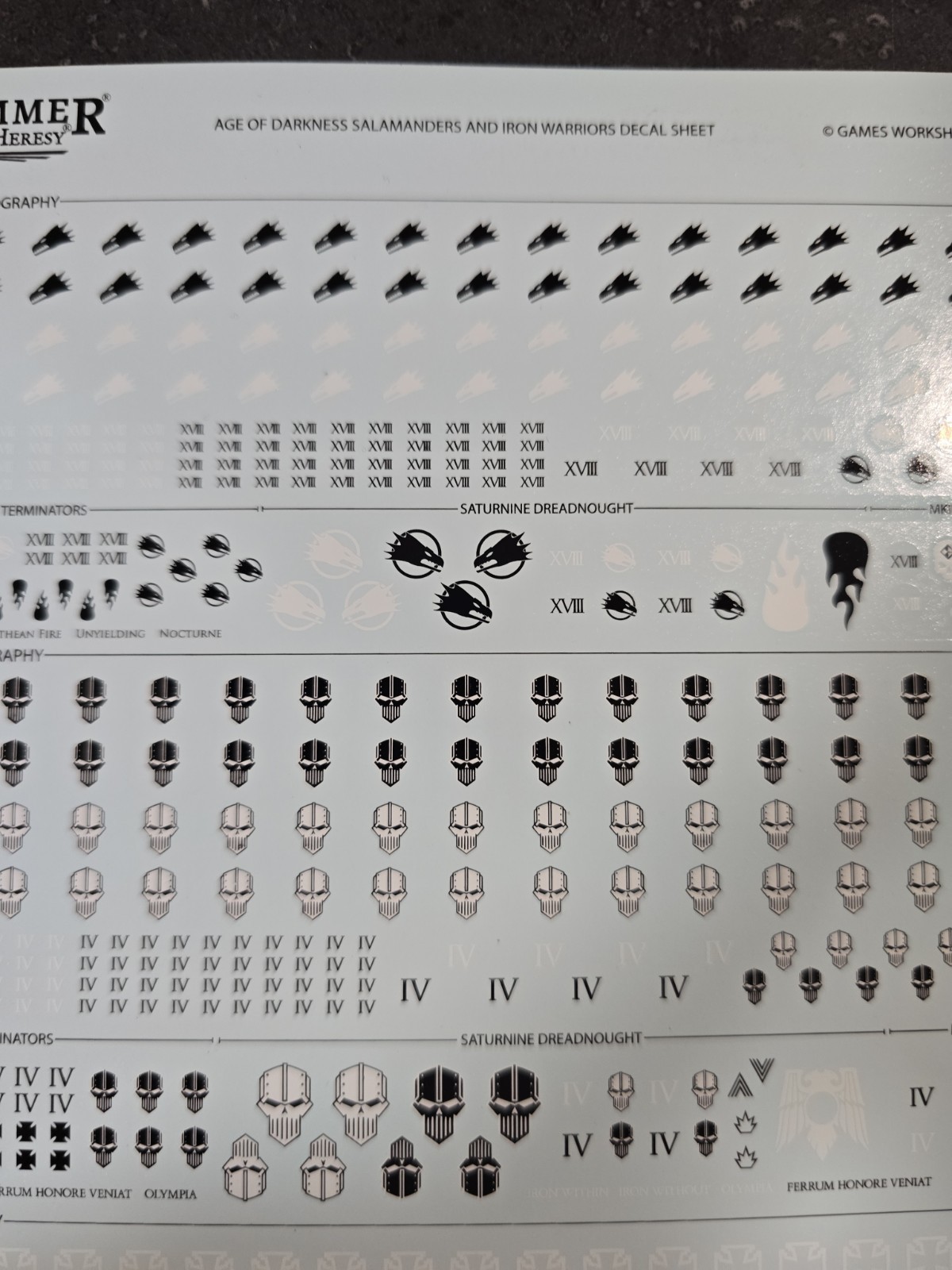 Warhammer Horus Heresy Salamanders & Iron Warriors transfer sheet/decals
