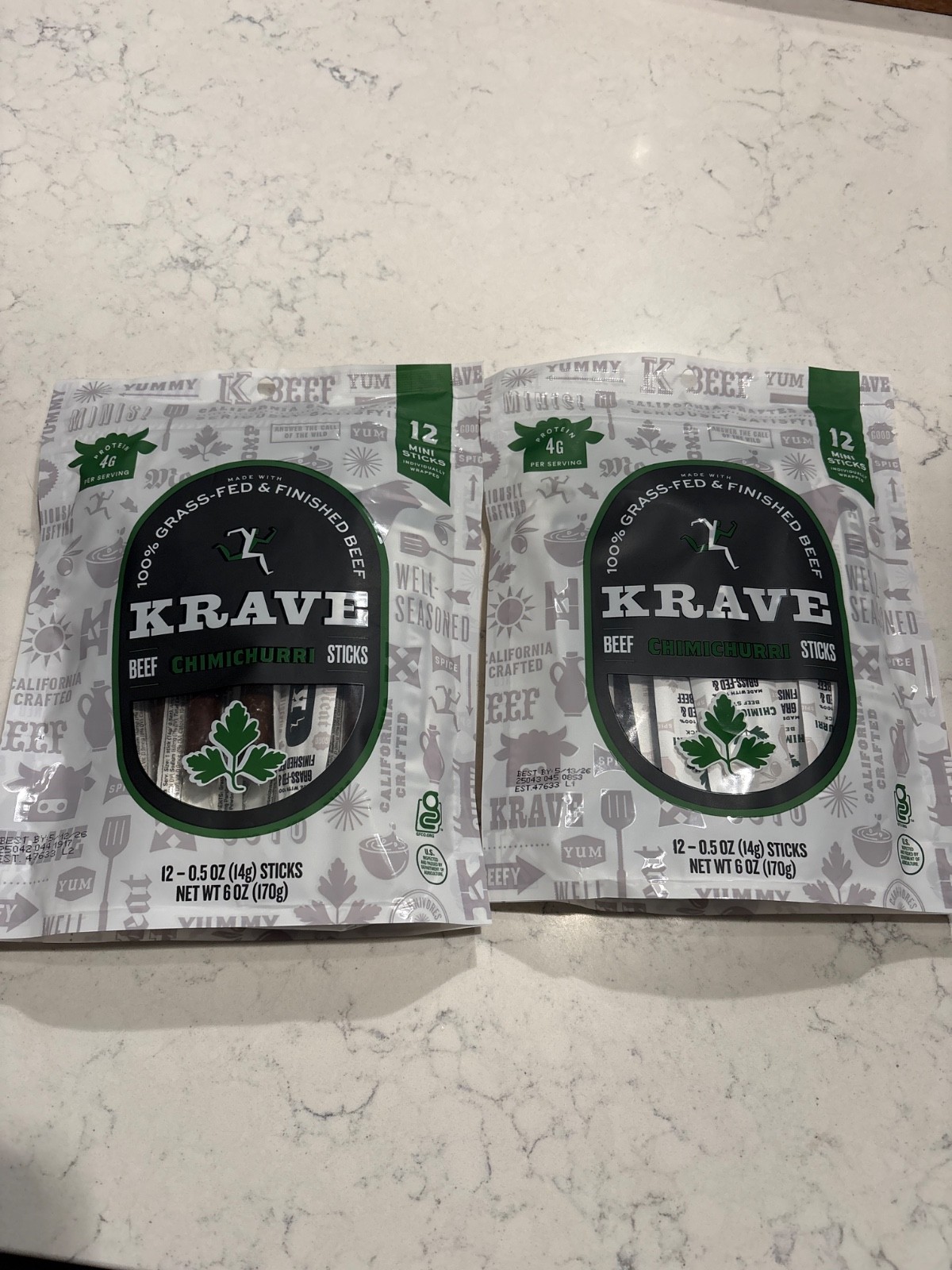 2 bags Krave Beef Sticks Minis, Chimichurri flavor - 0.5  oz Sticks  Packs of 12