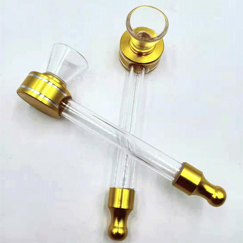 New Glass Smoking Pipe 108MM Tobacco Pipe With Metal Bowl Herb Smoke Pipe Shisha