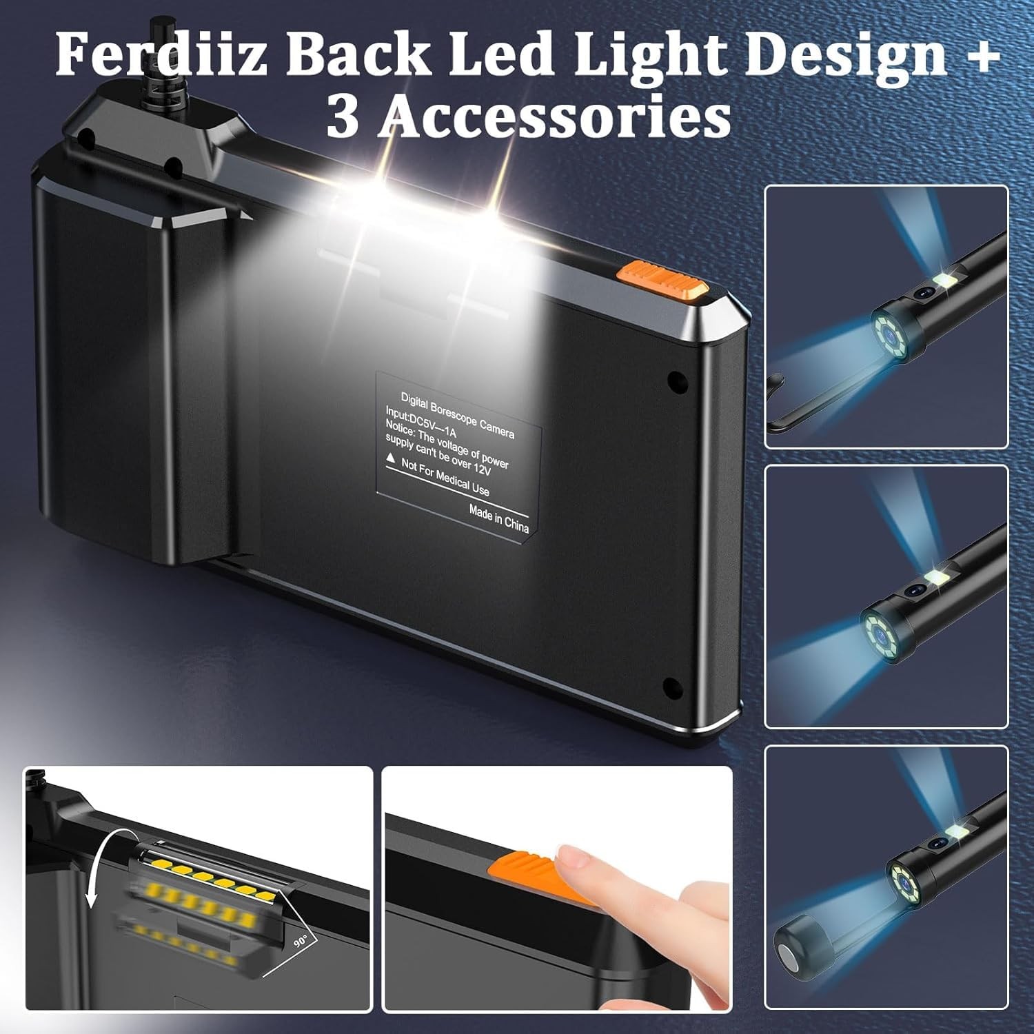 Dual-Lens Borescope with Light, Endoscope Camera with Light with 4.3" IPS Scr...