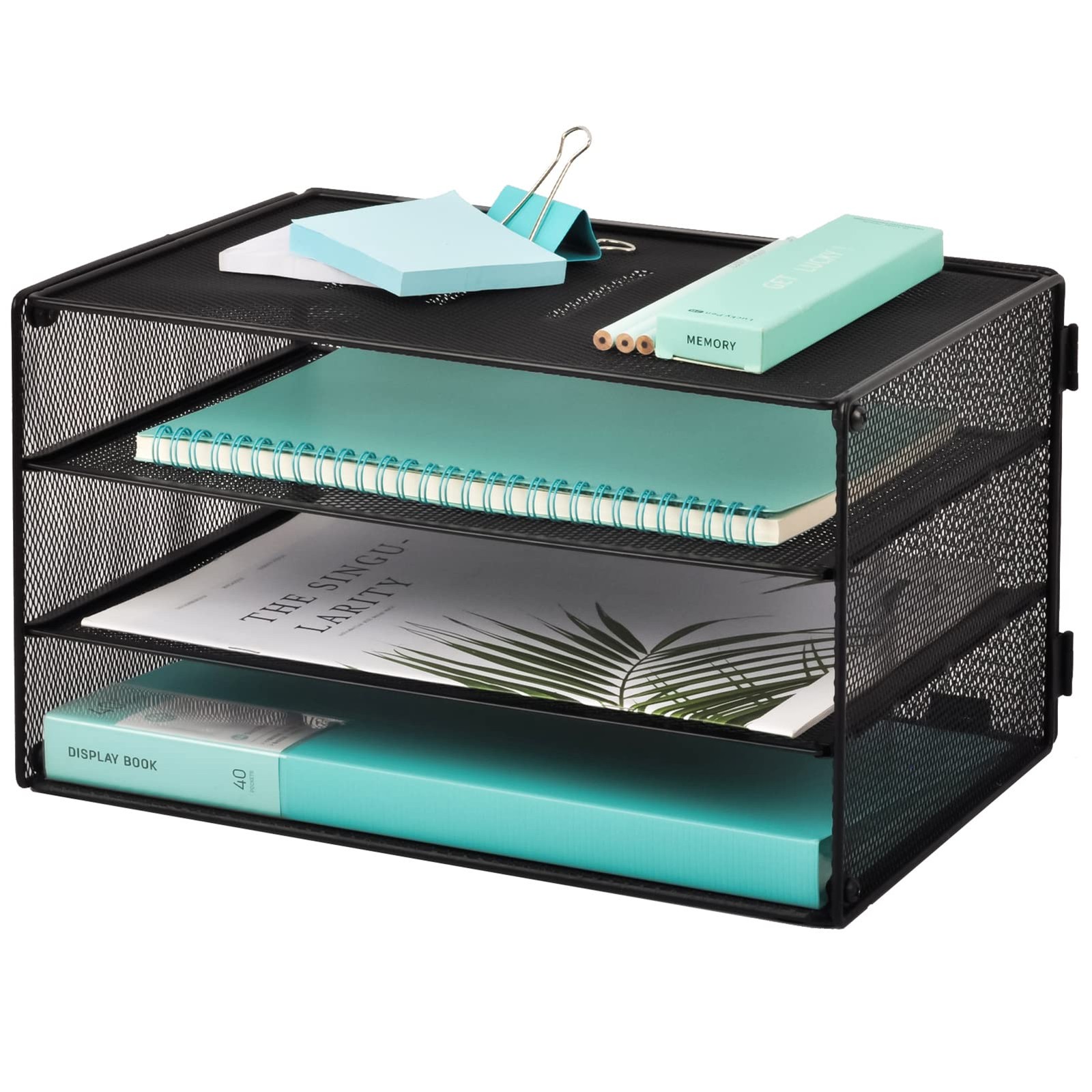 EASEPRES 3 Tier Mesh Desk Organizer Tray, 13.2" x 9" x 7.6", 3 Black