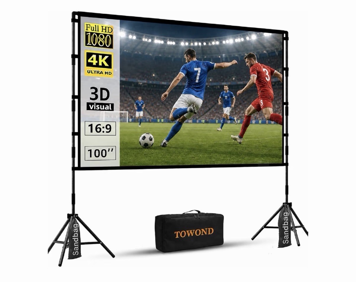 TOWOND Projector Screen with Stand, 100 inch Outdoor Projector Screen