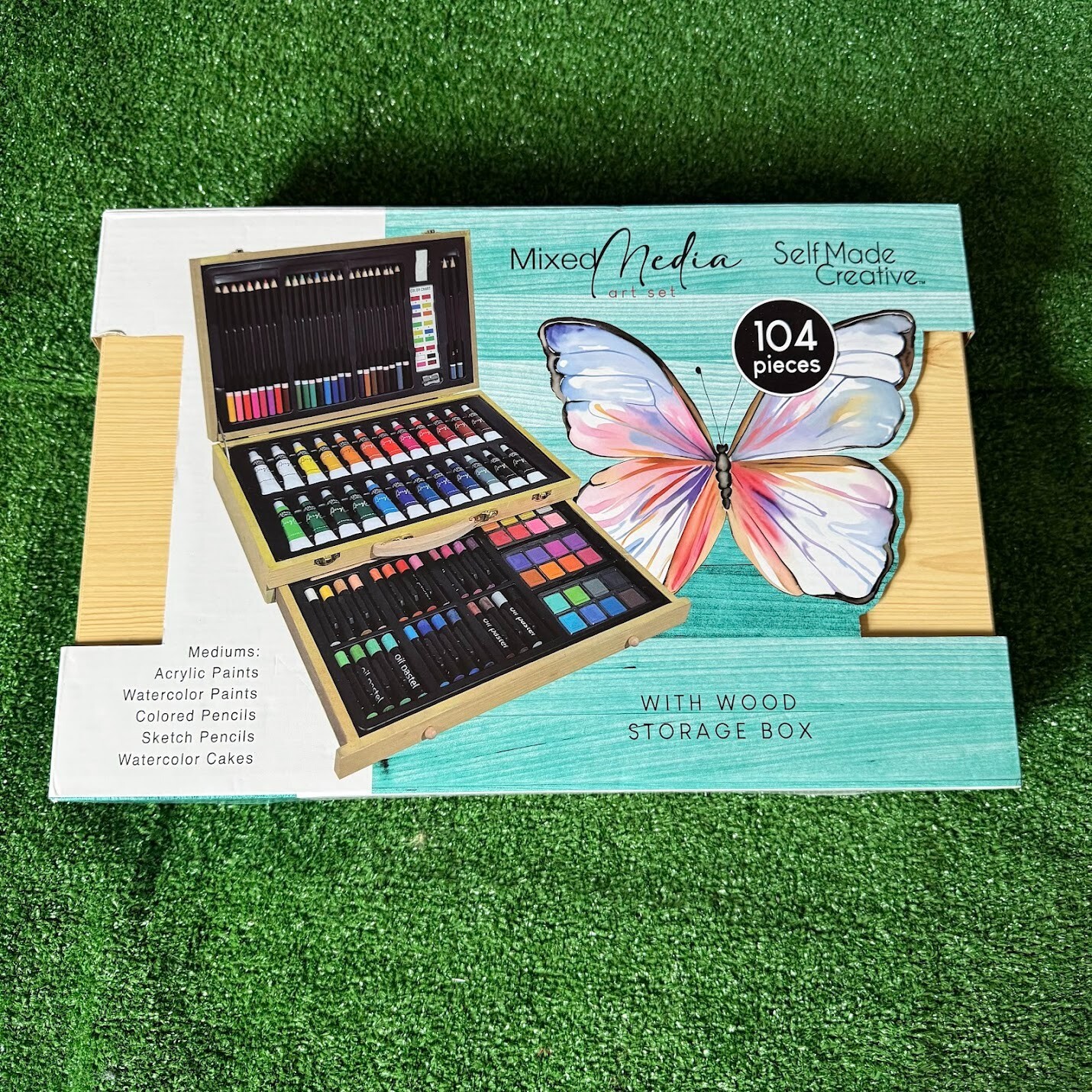 Mixed Media 104-Piece Deluxe Art Set with Wooden Box and Drawing Supplies NEW