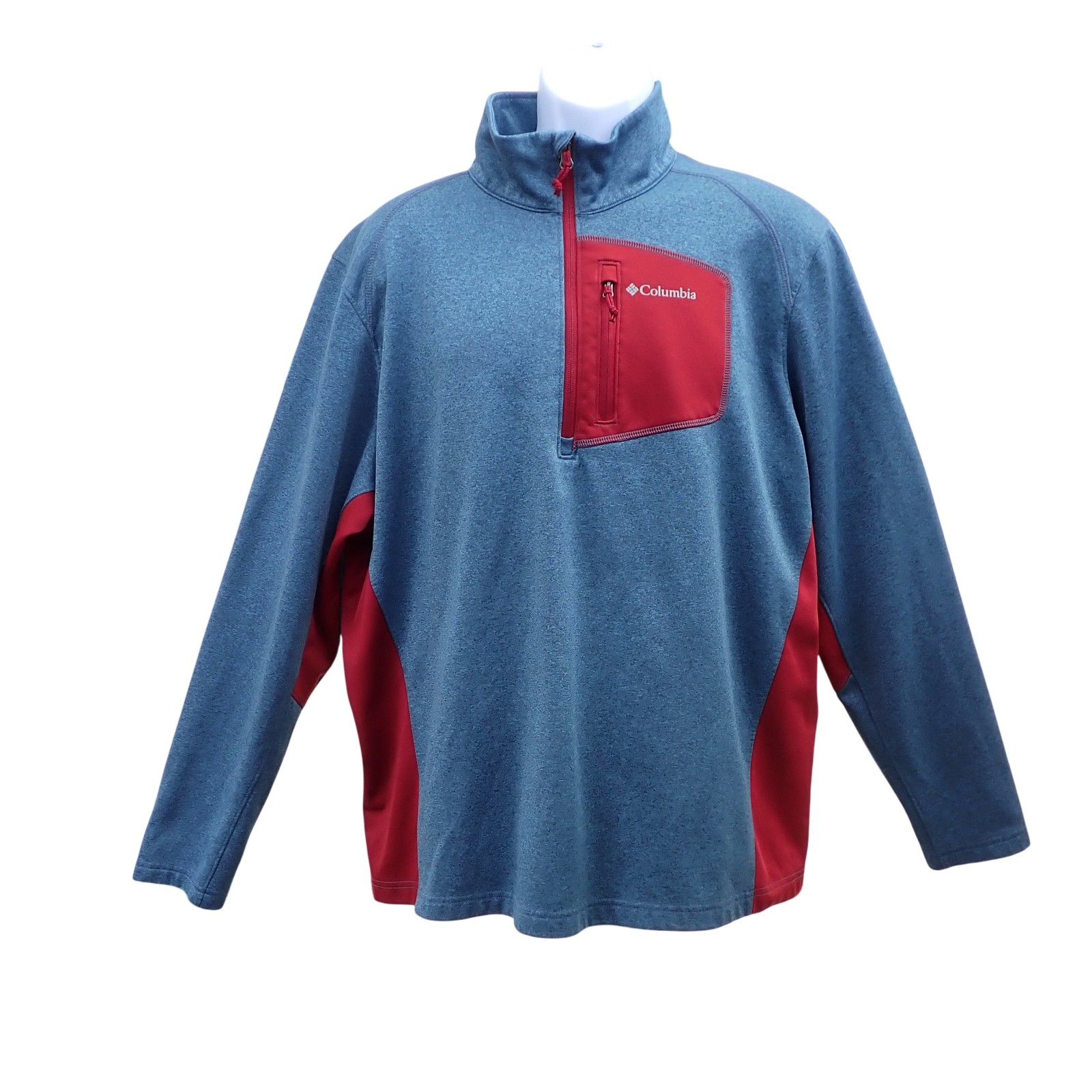 Columbia Pullover Mens XL Blue Red Half Zip Outdoor Fleece Sweater Pocket