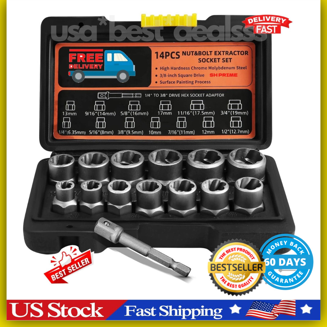 Bolt Extractor Set 14-Piece Stripped Bolt Extractor Socket Set with Storage Case
