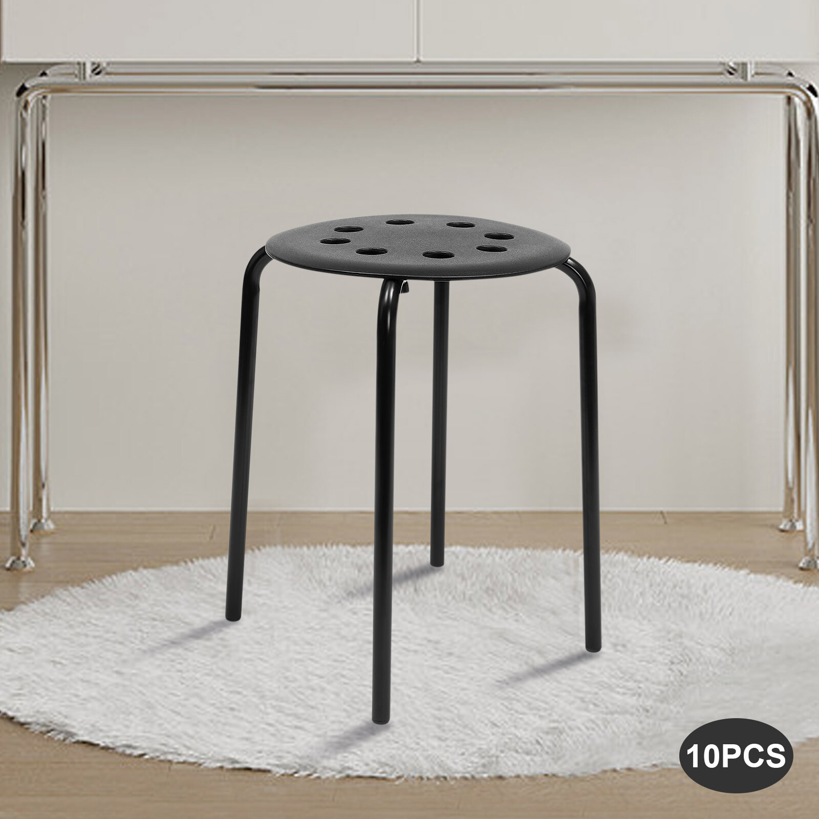 Set of 10 Portable Plastic Stack Stools 17.5" Height Backless Classroom Seating