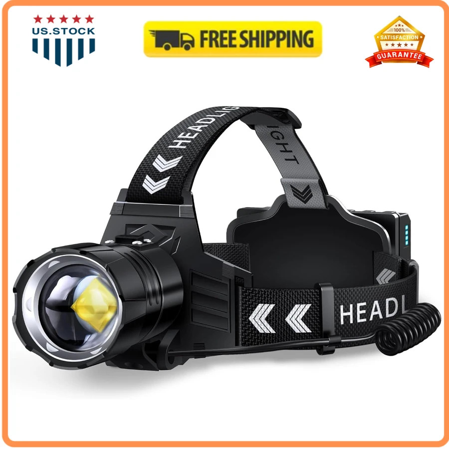 Rechargeable LED Headlamp Red and White Light Zoomable Waterproof Adjustable