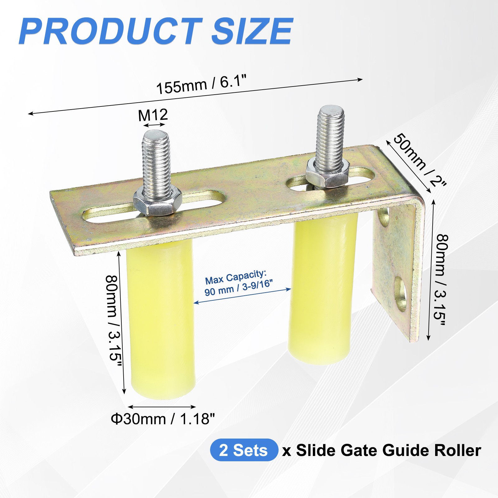 4Pcs Slide Gate Guide Roller 3" Nylon Gate Support Rollers with Bracket Yellow