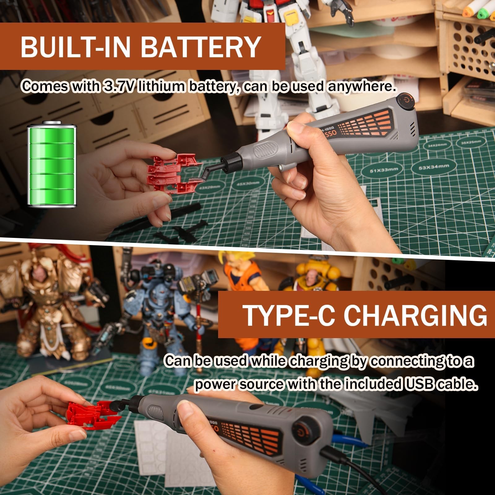 Cordless Pen Sander, Variable Speed and USB Charging with LED Light, Multi-Pu...