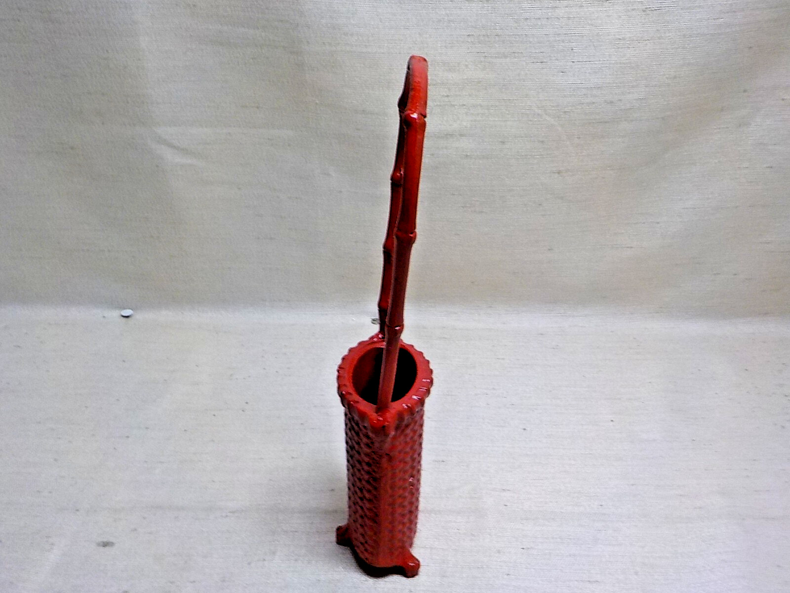 Vintage Cast Iron Heavy Dept 56 Red Footed Bamboo Style Handle Basket