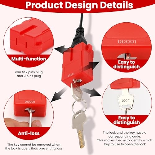 Electrical Cord Plug Lockout Device (Pack) - Key-Retaining Safety Lock for 2