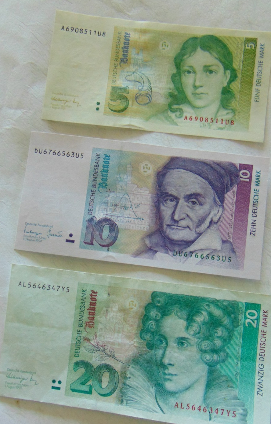 26.04 #33: GERMANY lot of 3 5,10,20 DM 1991-1993 VF-XF