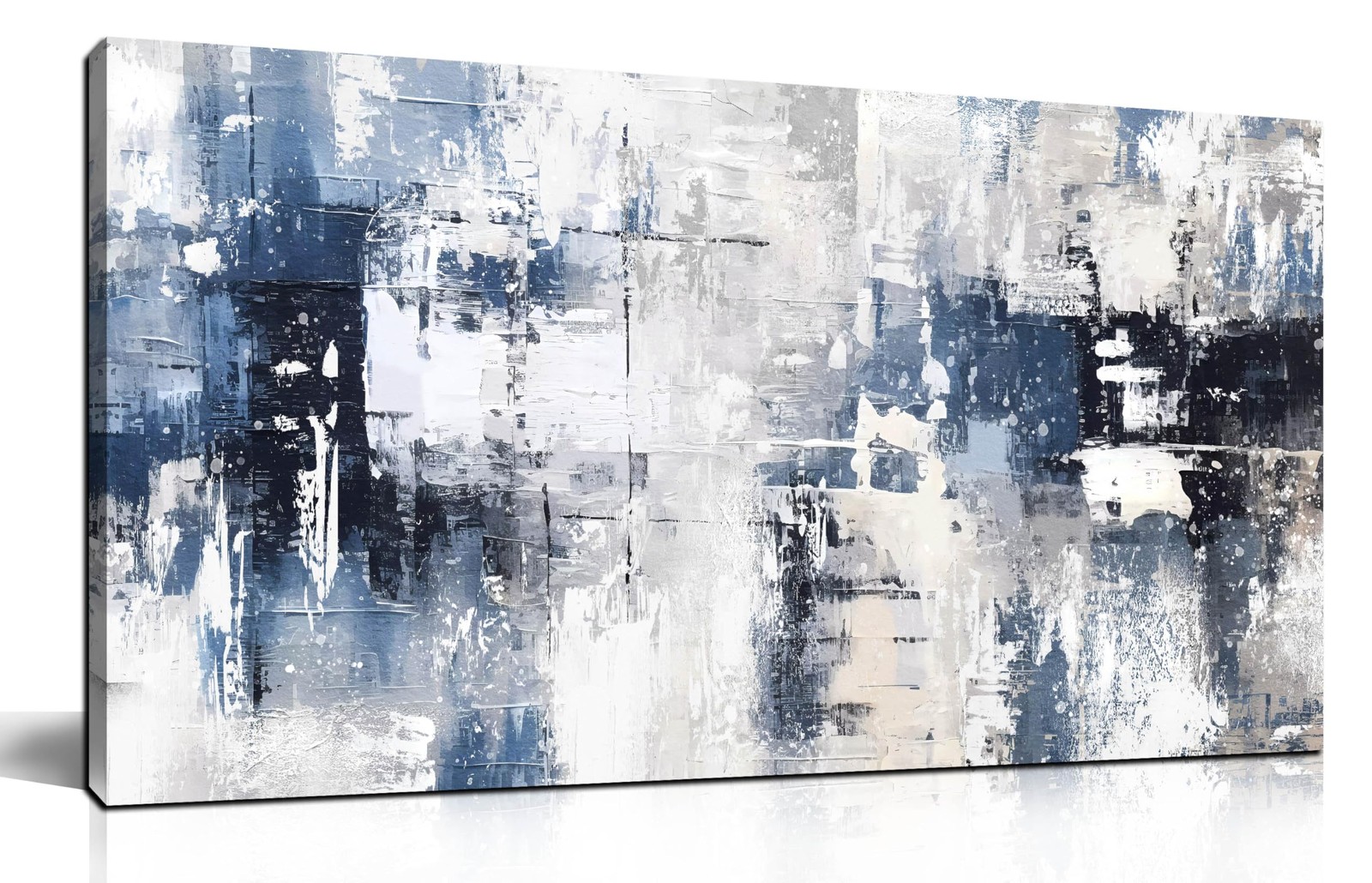 Prepeyssee White and Blue Abstract Canvas Wall Art for 20L" x 40W", white