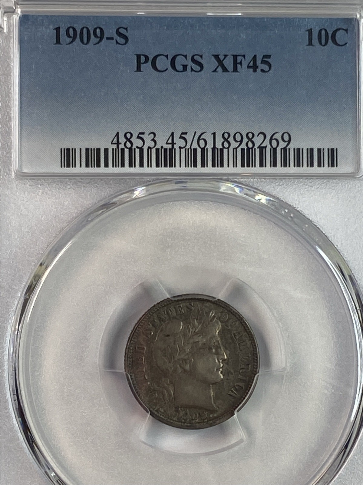 1909-S Barber Silver Dime PCGS XF45 Nice Original Coin!