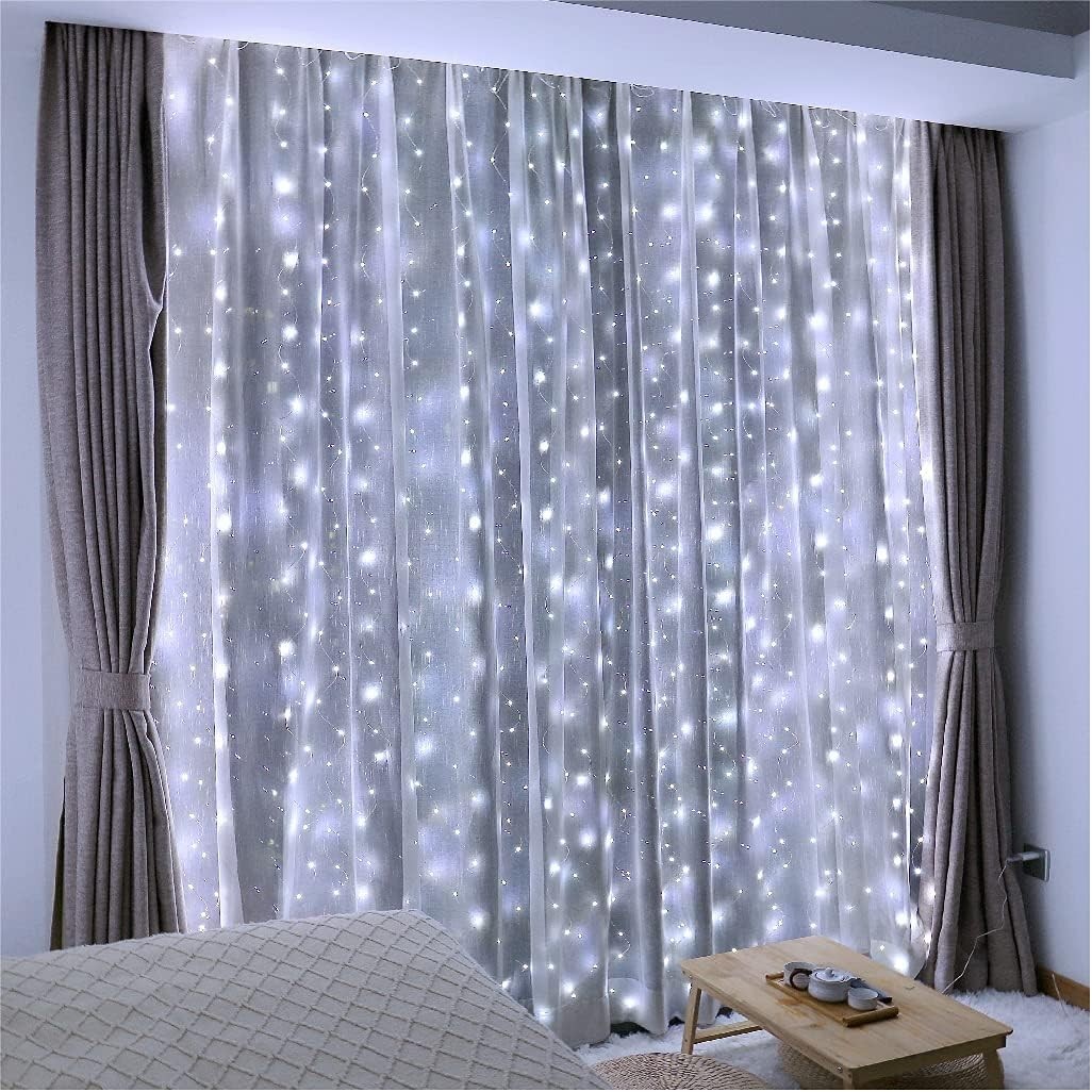 300 LED White Curtain Lights 9.8x9.8Ft DIY Windows Fairy String Lights W/ Remote