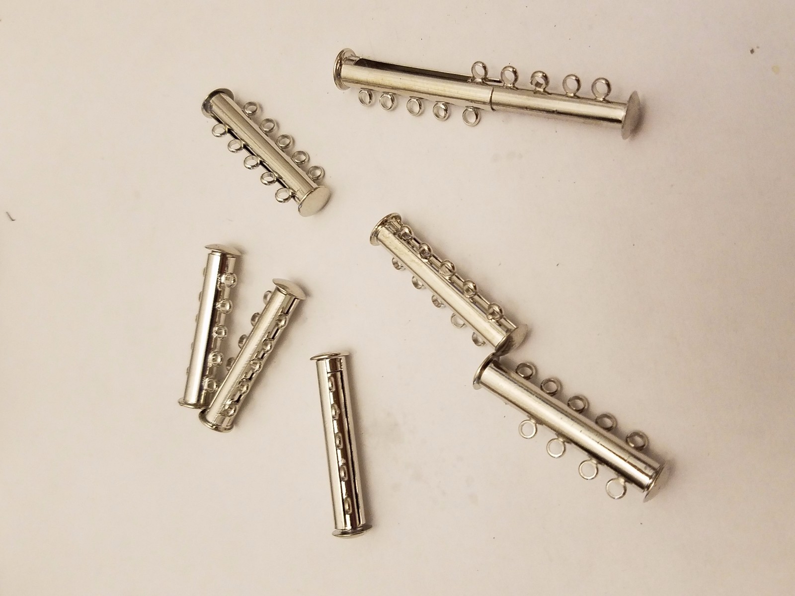 Brass Magnetic Slide Lock Clasp, Platinum Color, 10 Holes Qty - 1 Clasp Set