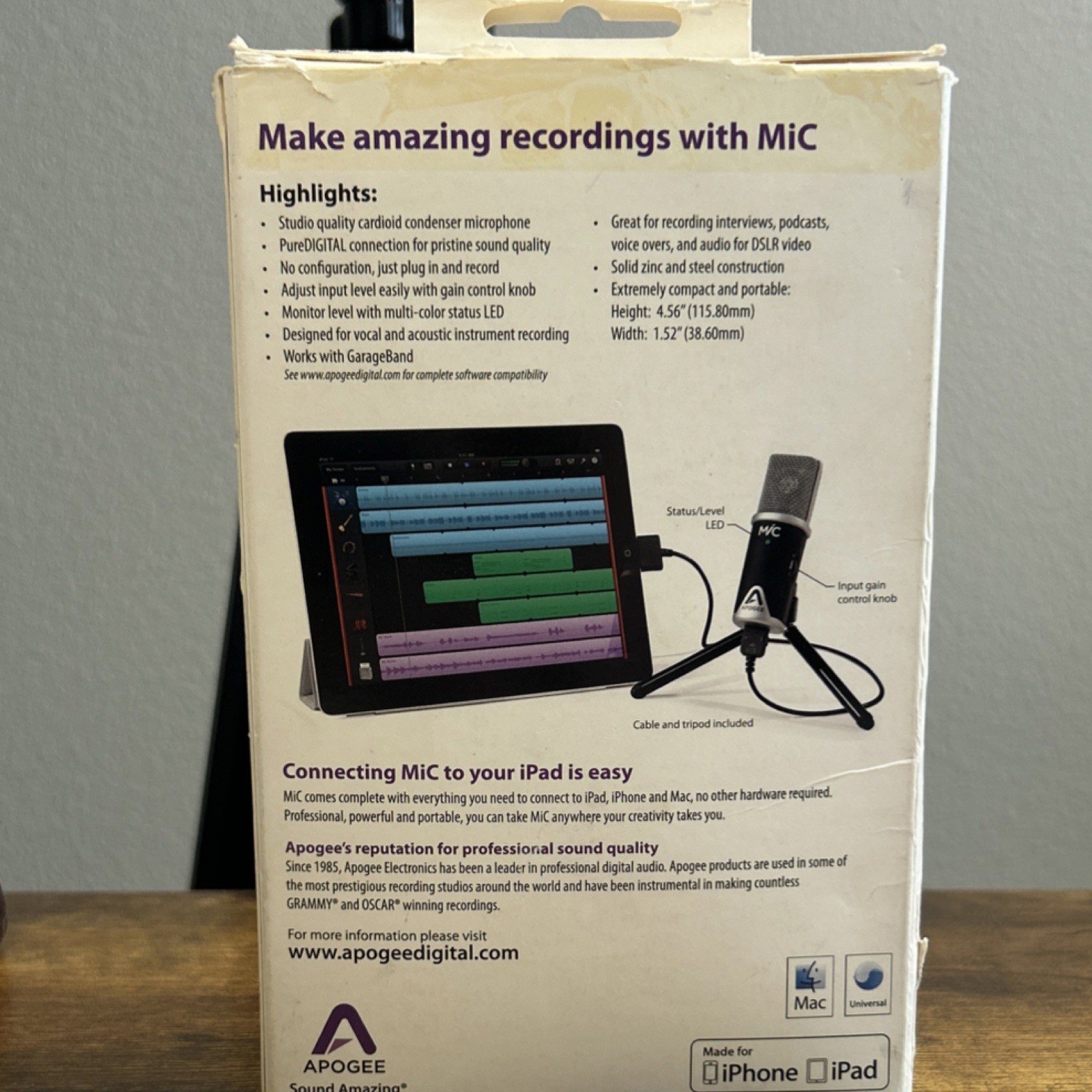Apogee MiC Studio Quality Digital Microphone Lightning for iPad iPhone Mac Black