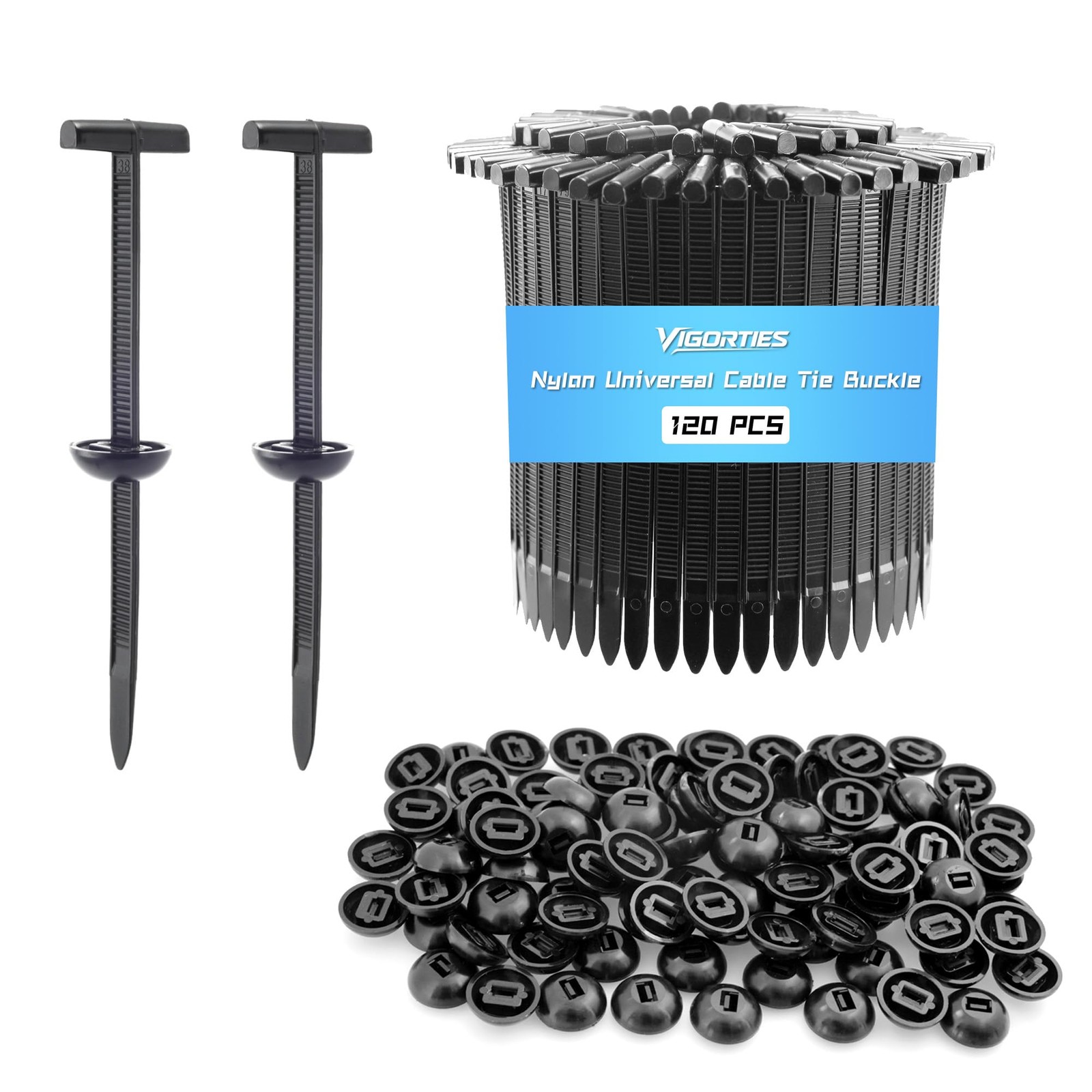 Upgrade Double-Sided Nylon Universal Cable Tie Buckle for Car, 120pcs Black