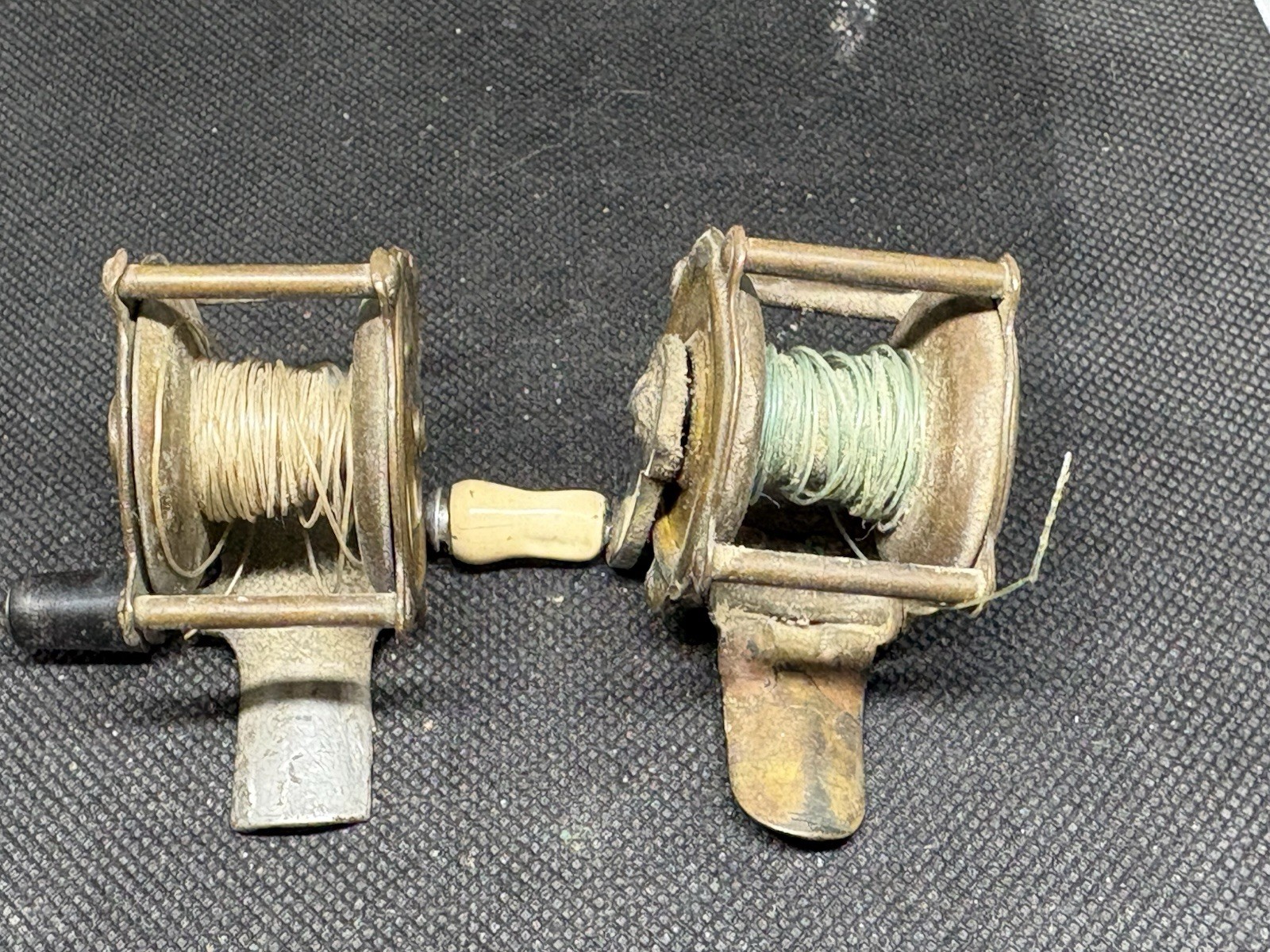 Two Brass Antique Fishing Reels Tiny