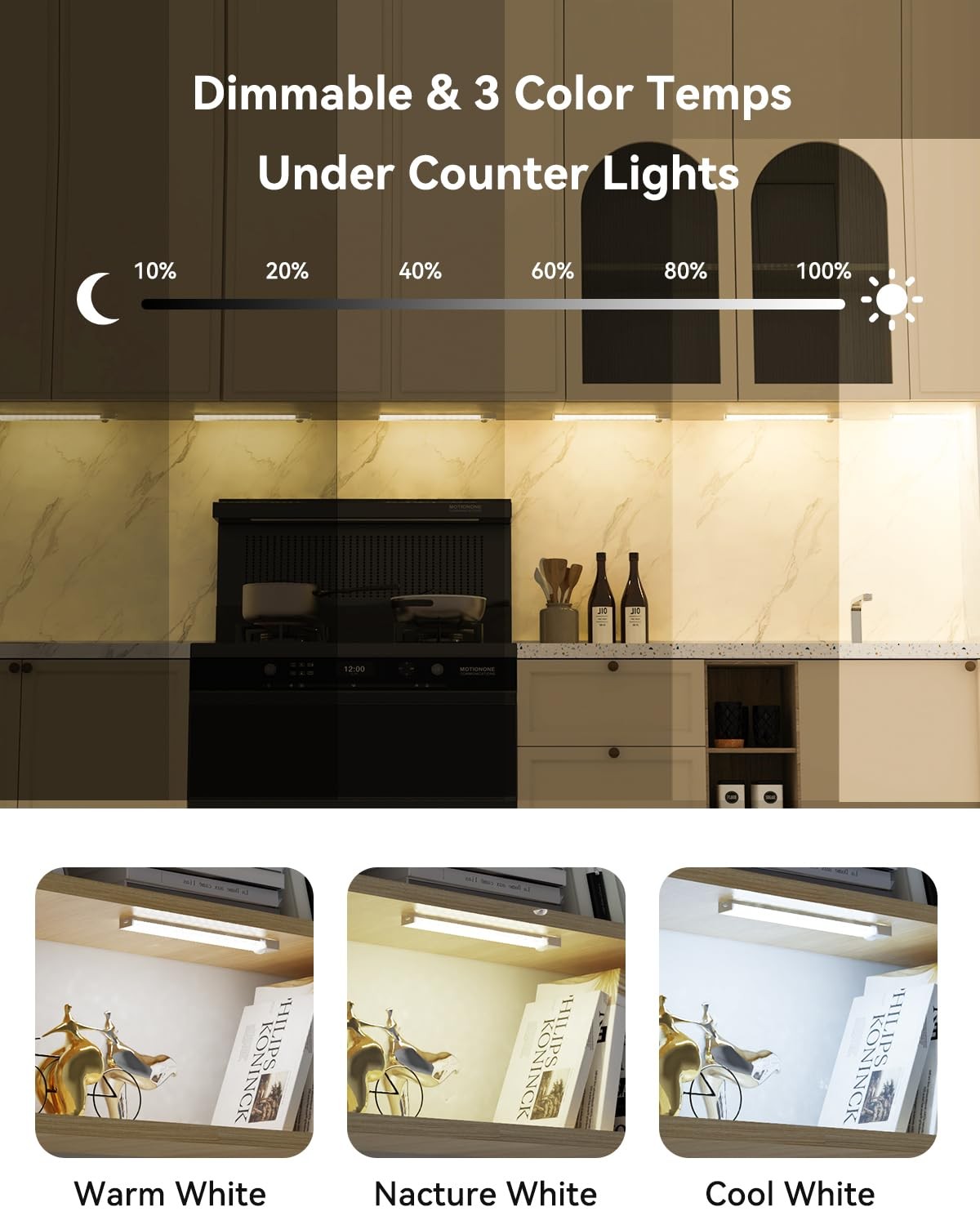 3 Pack Rechargeable Motion Sensor Under Cabinet Lights Wireless LED Set