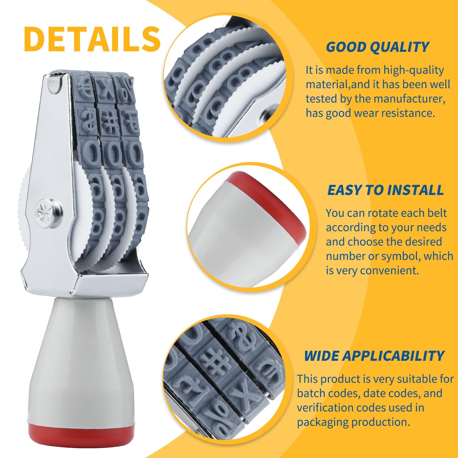 3 Digit Number Stamp by JPKTA,Rubber Changeable Office 3 Stamp, Grey