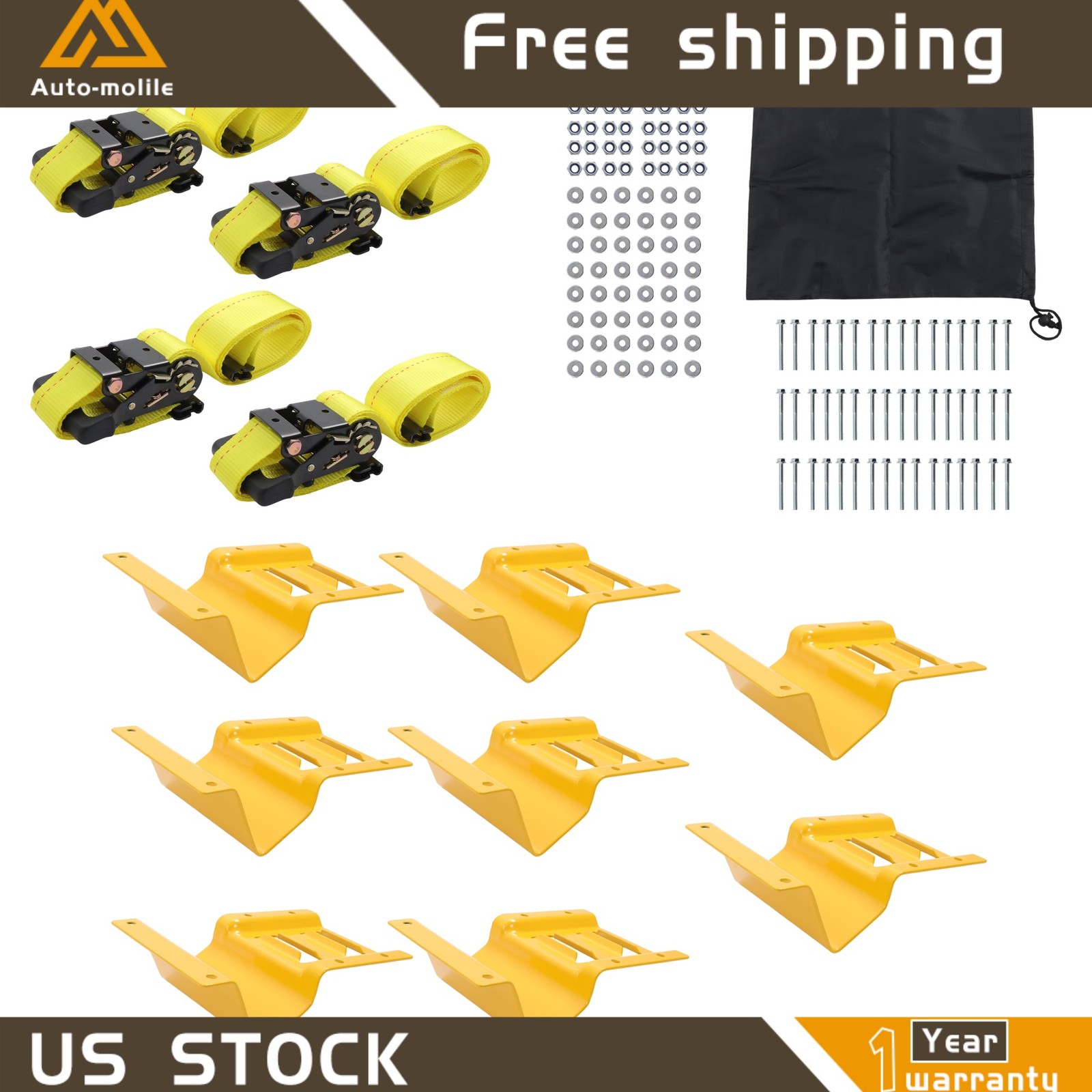 Heavy Loads E Track System With Wheel Chock 8' Yellow Ratchet Tie Down Straps