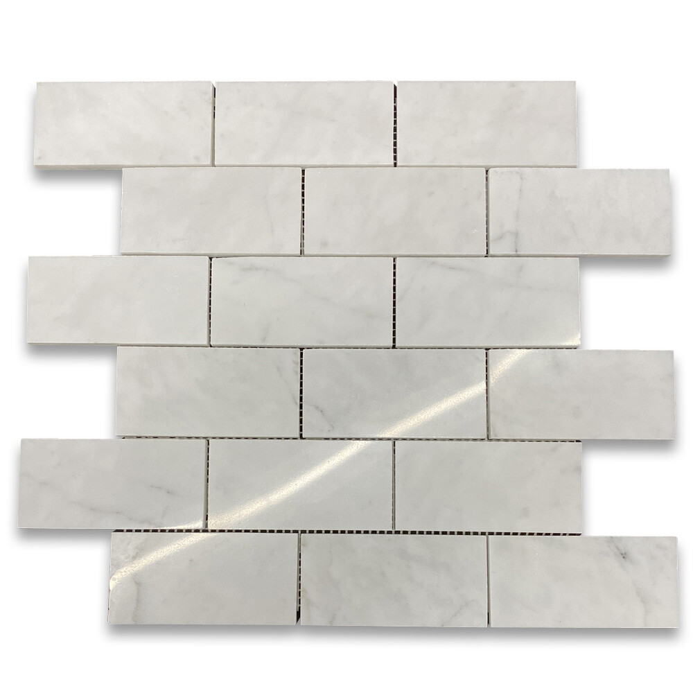 L64XP 2x4 Brick Offset Statuary White Marble Subway Mosaic Tile Polished