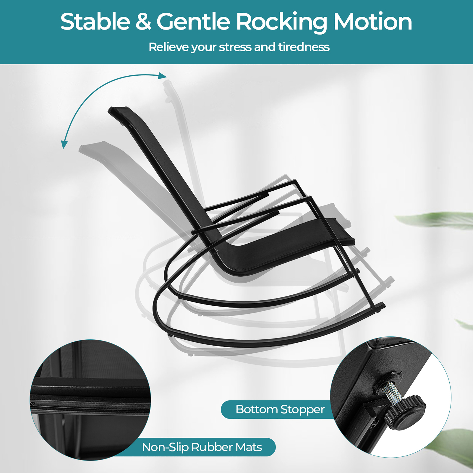 2 PCS Patio Rocking Chairs w/ Ergonomic Backrest Seat Safe Stoppers for Backyard