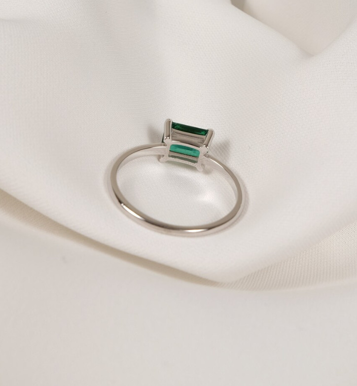 Emerald Dainty Baguette Stacking Ring Birthstone Ring 925 Silver Engagement Ring