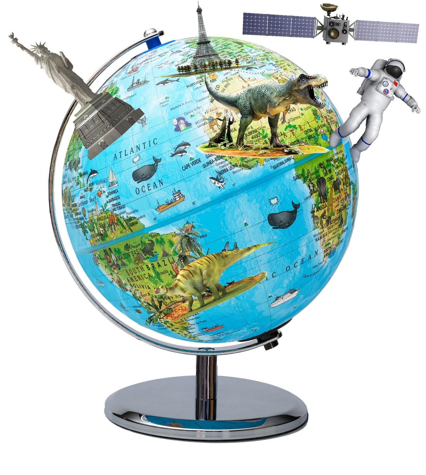 Replogle 8"/20cm Interactive Illuminated Political Globe with Chrome Base, Ri...