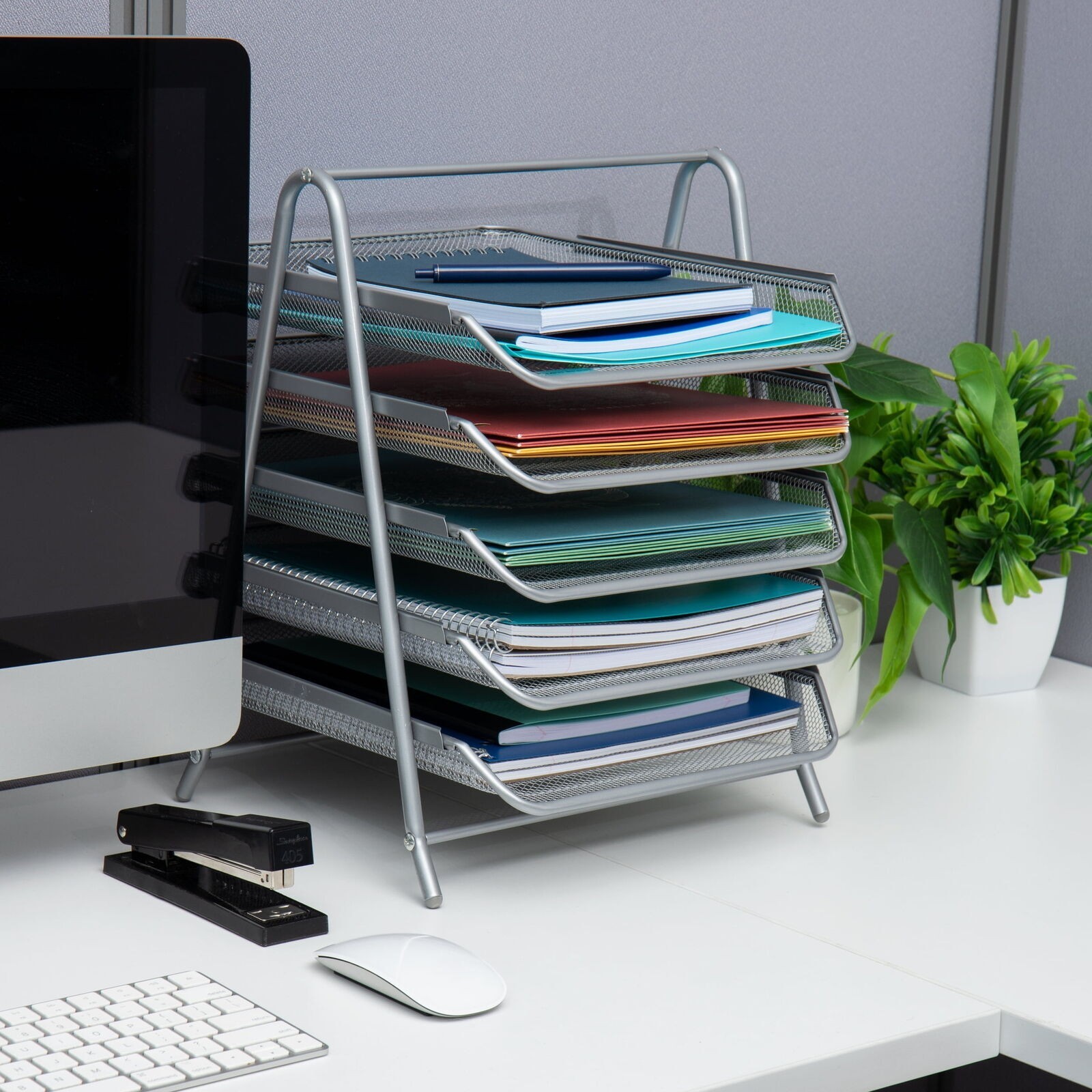 5-Tier Paper Tray Desktop Organizer File Storage Office Metal Mesh Lightweight