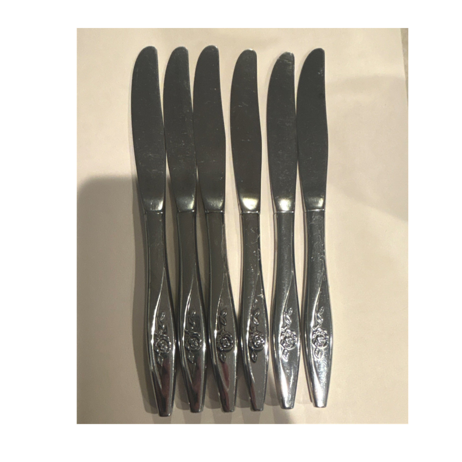Stainless Steel Knife Set of 6 with Floral Handle Design, Silver, Glossy Finish