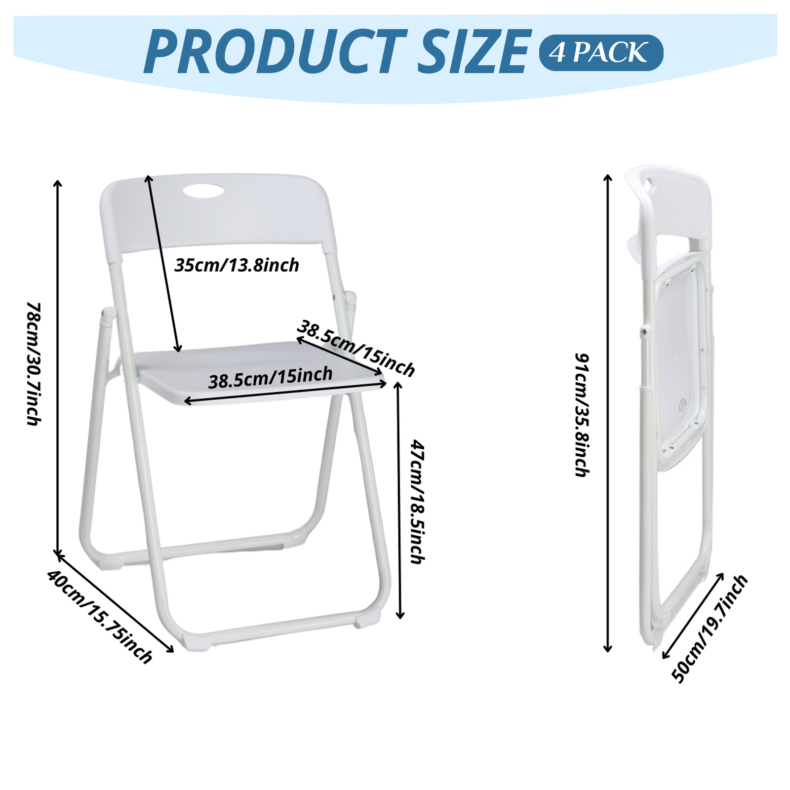 4 PCS Plastic Folding Stackable White Chairs Seat In/Outdoor Wedding Party