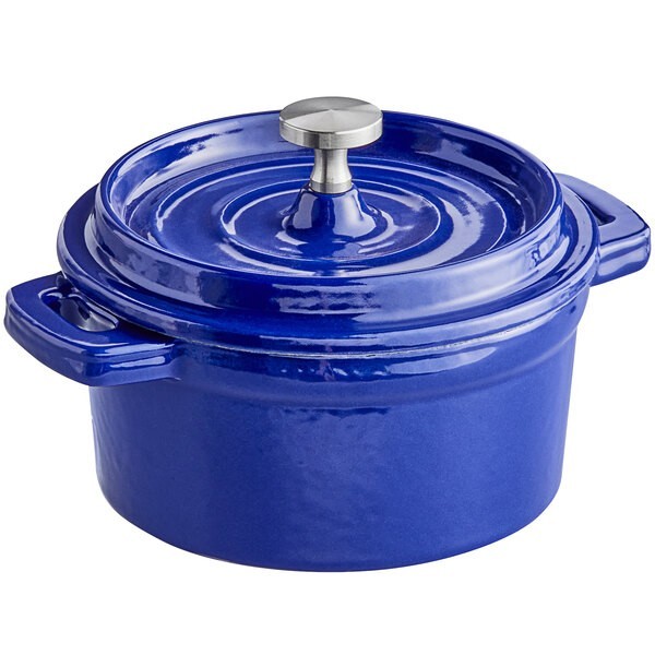 Valor 8 oz. Galaxy Blue Enameled Mini Cast Iron Pot with Cover - 4ct.