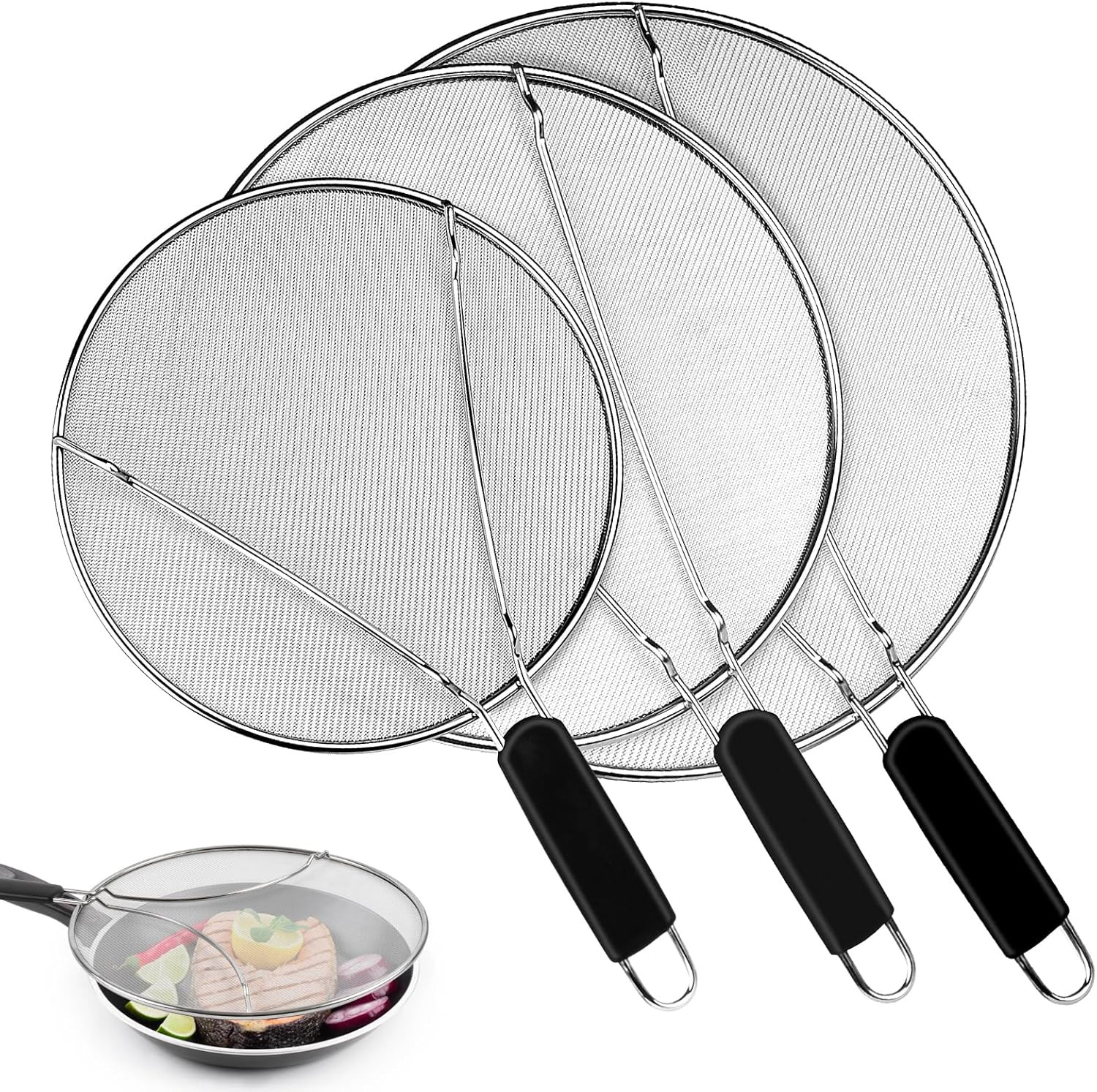 Splatter Screen for Frying Pan - 9.8" 11.4" 13" Stainless Steel Fine Mesh Grease