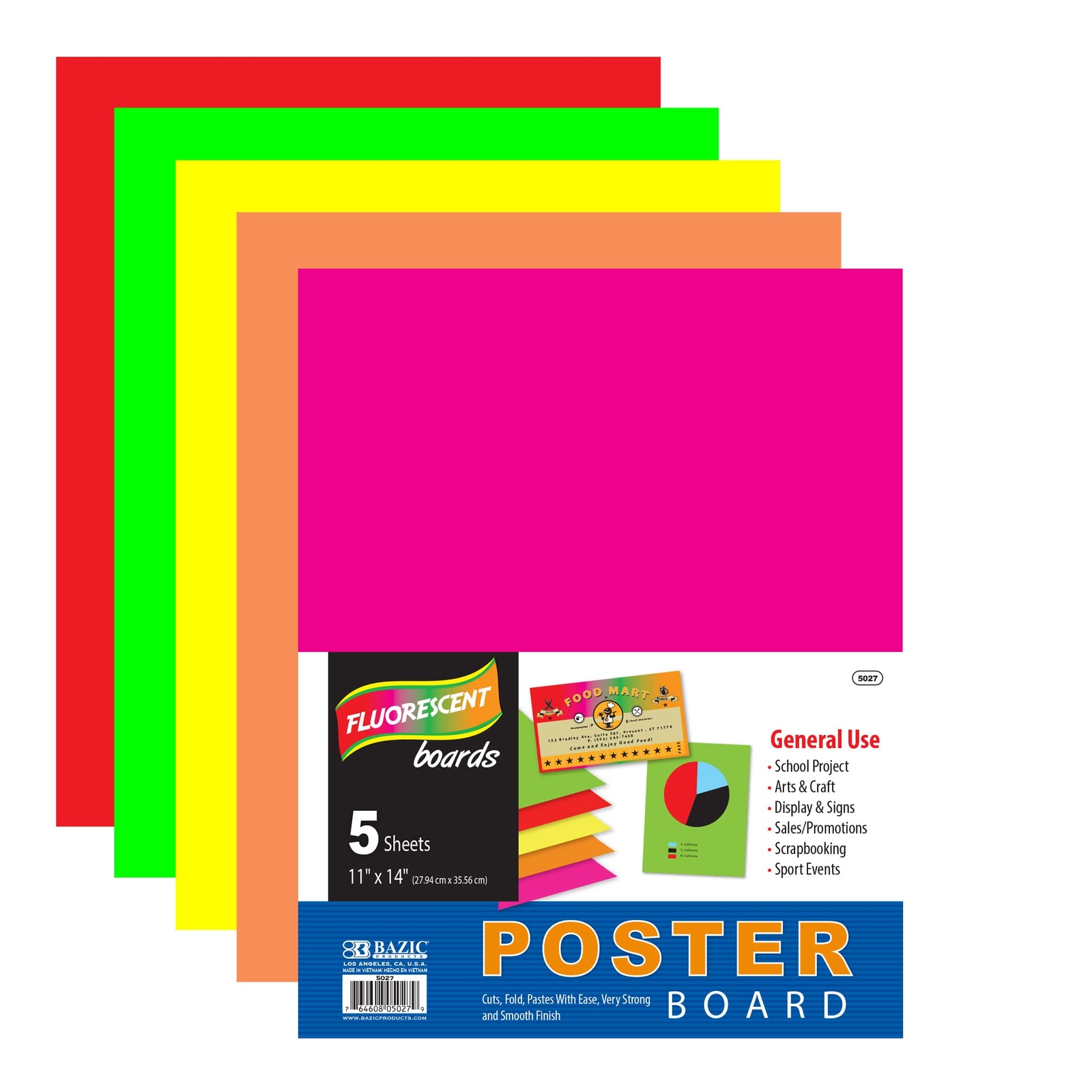Poster Board 11" X 14" Assorted Neon Colored Poster Board Paper