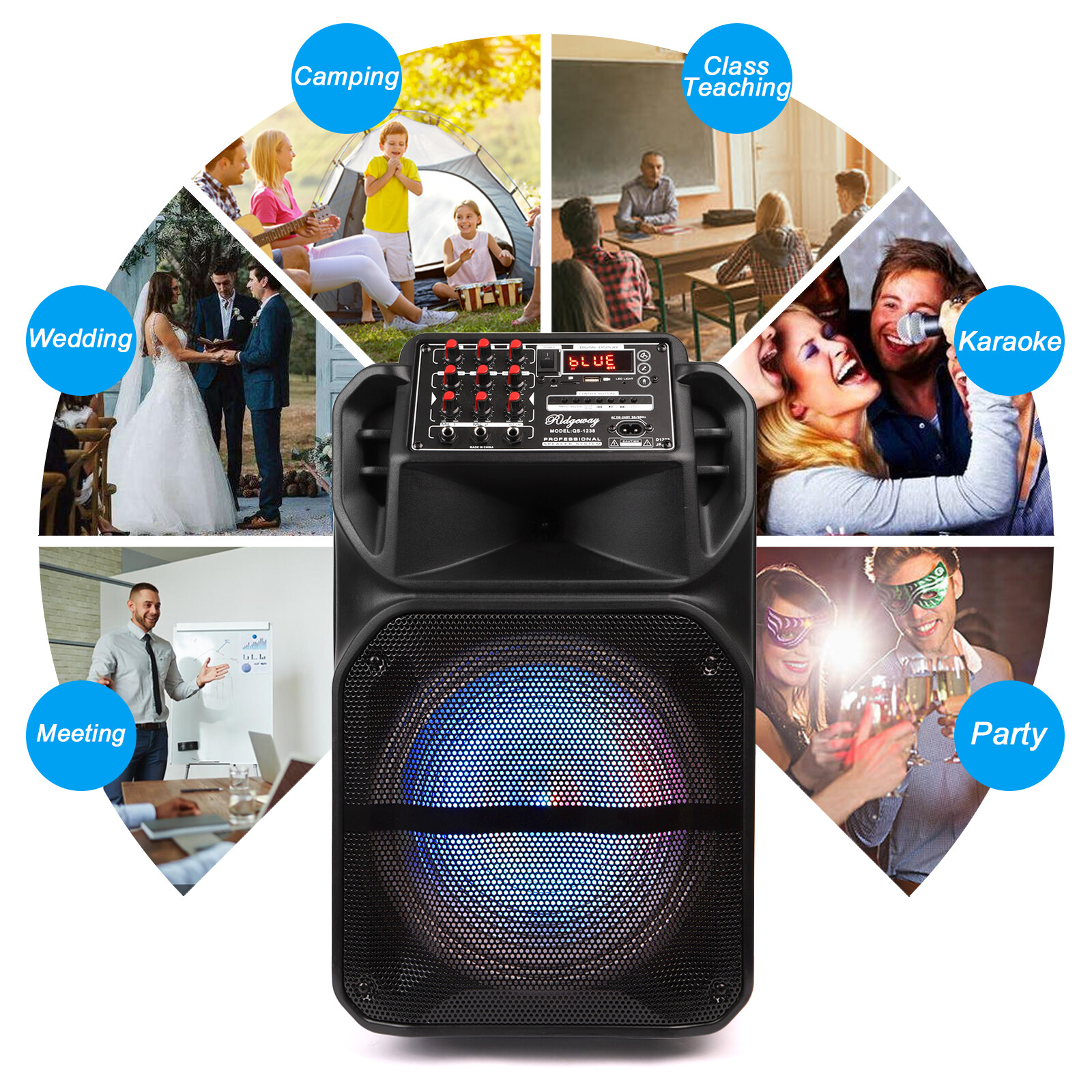 12'' Portable Bluetooth Speaker Heavy Bass Sound Party Speaker FM AUX w/ mic