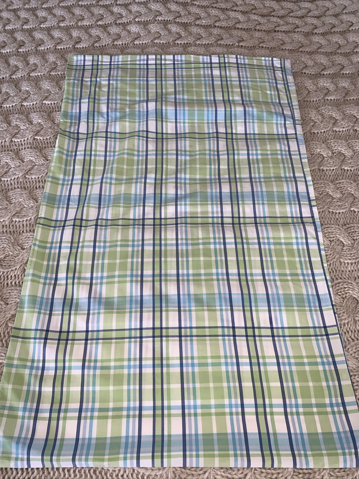 2 POTTERY BARN TEEN Pillowcases Plaid Standard Green and Blue Summer Beach HTF