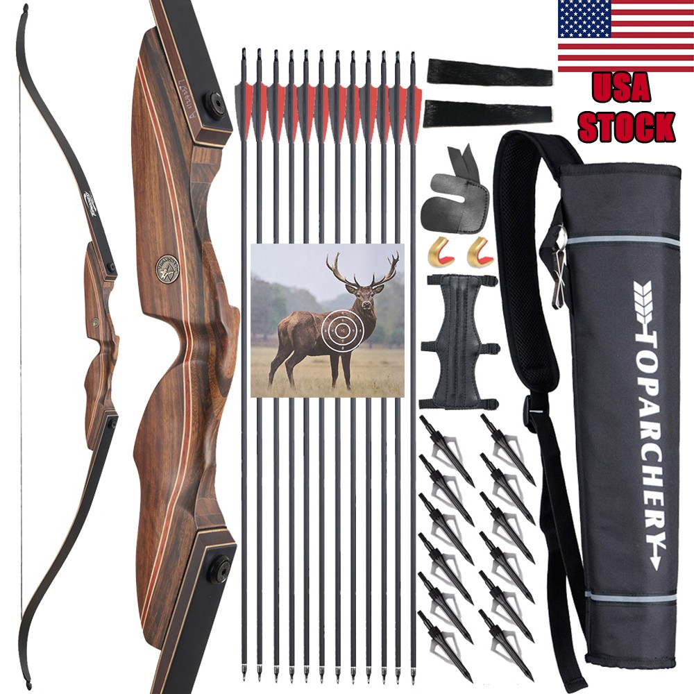 Archery Wooden Takedown 60" Hunting Recurve Bow 25-60lbs Target for Right Hand