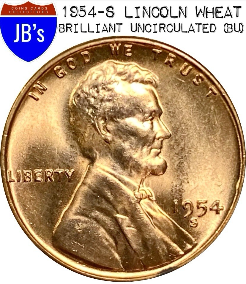 1954-S Lincoln Wheat Cent Penny 1c - BRILLIANT UNCIRCULATED (BU)