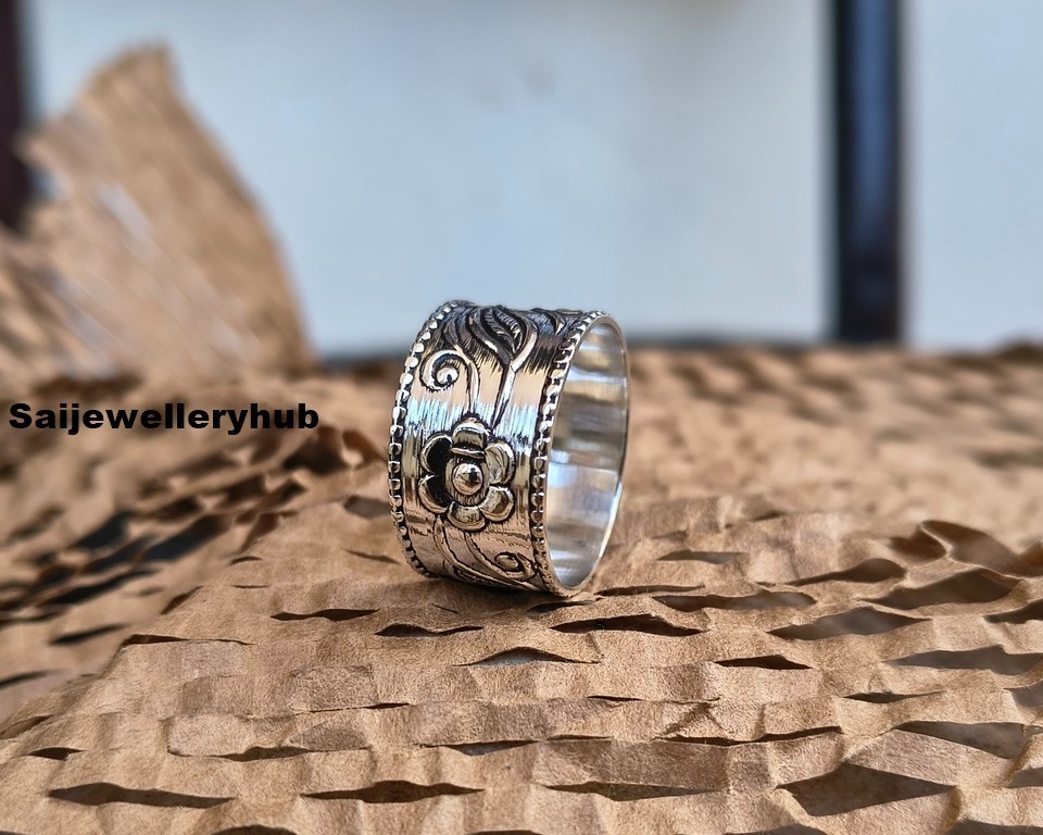 925 Sterling Silver Thumb Ring Handmade Flower Statement Band All Size SR815