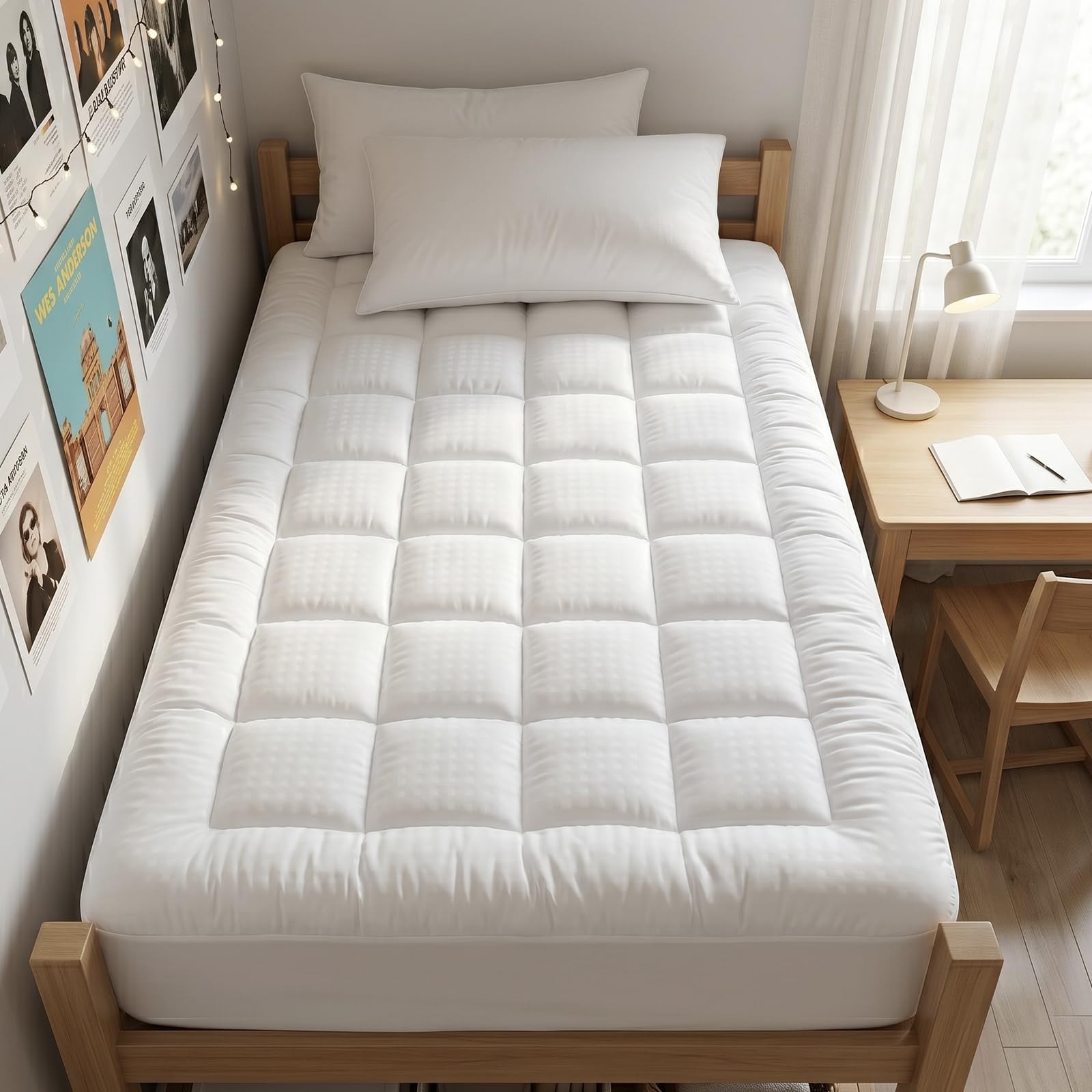 EASELAND Twin XL Mattress Pad Pillow Top Quilted Fitted XL, White