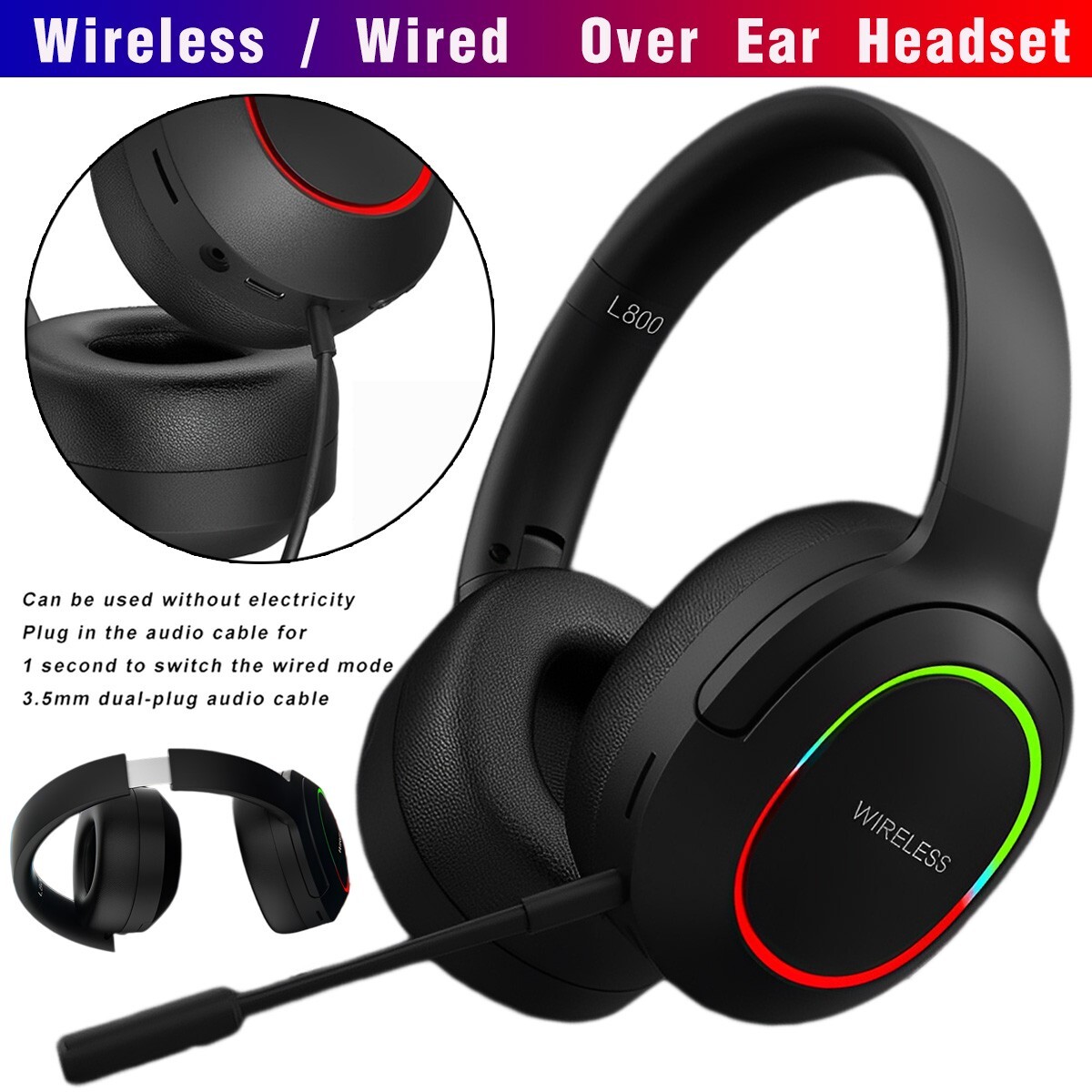 Wireless Bluetooth Headphones with Microphone Black For Galaxy S20 Plus Ultra FE
