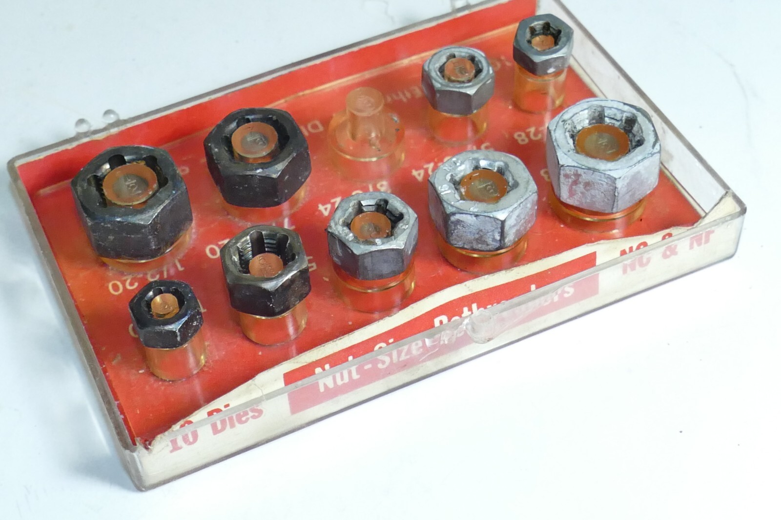 VINTAGE K-D MFG NO. 725, Hex Rethreader Die set Partial set of 9, one missing