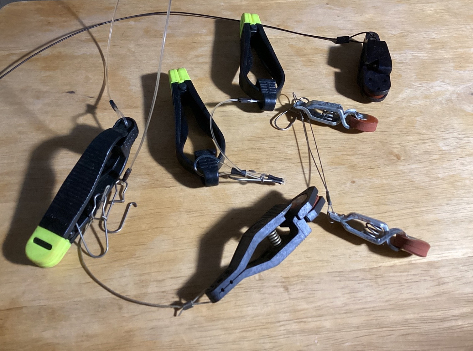 Five (5) Name Brand Stacker Downrigger Releases-Assorted sizes & Brands