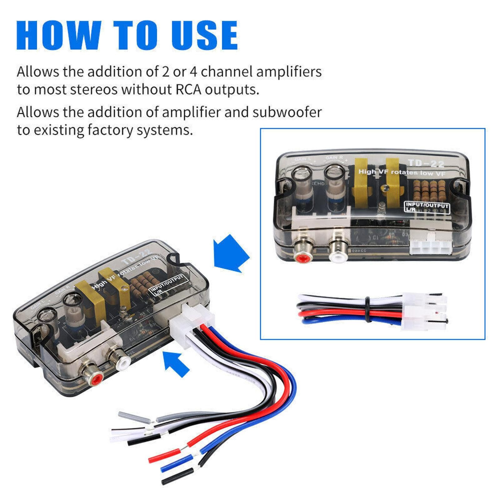 12V Car Stereo Speaker Output to RCA Output Adapter Speaker Level Converter
