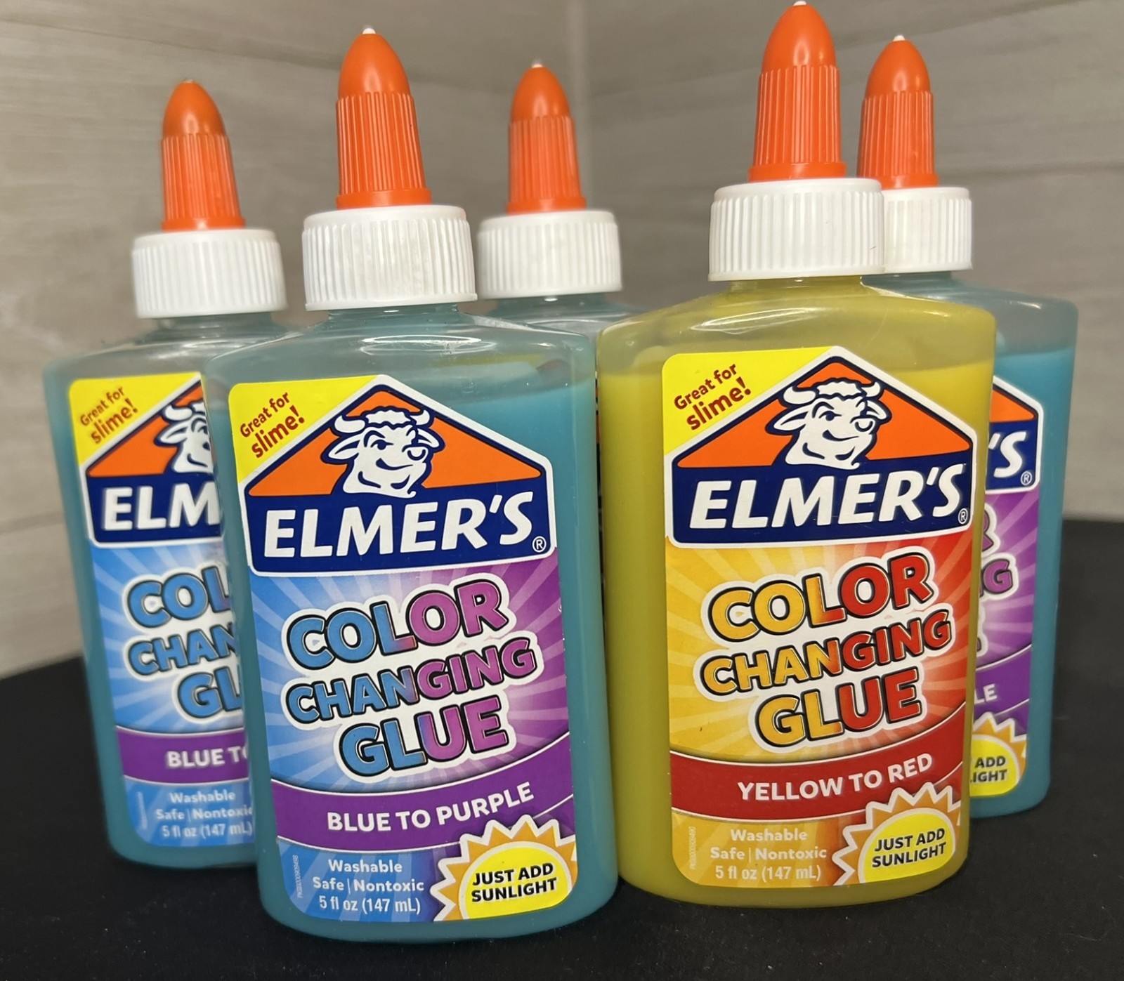 Elmer’s Color Changing Glue Lot of 5 – Blue to Purple & Yellow to Red – 5 oz – S