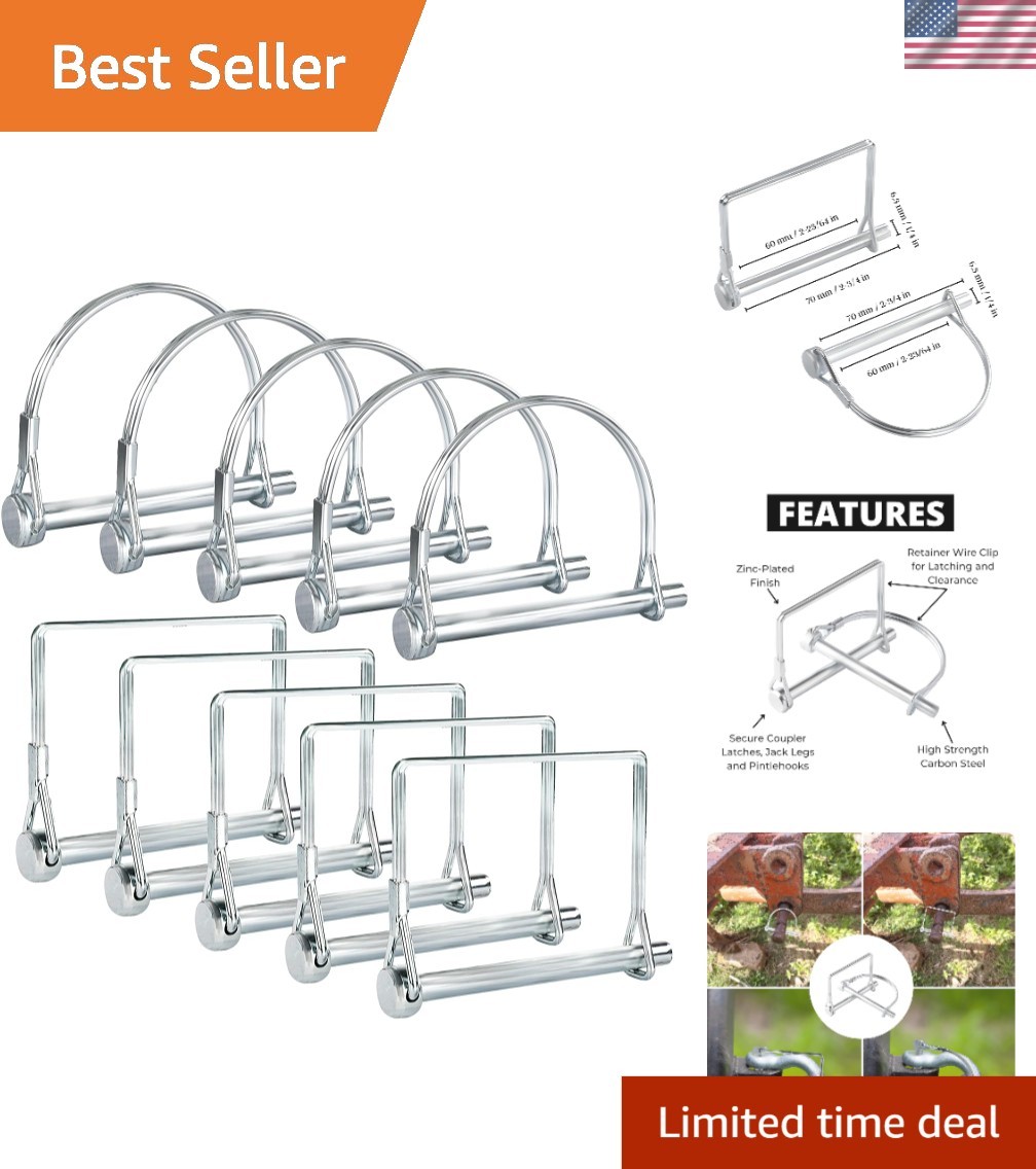 Pack of 10 Durable 2-3/4" Trailer Hitch Pins - Rust-Resistant Carbon Steel