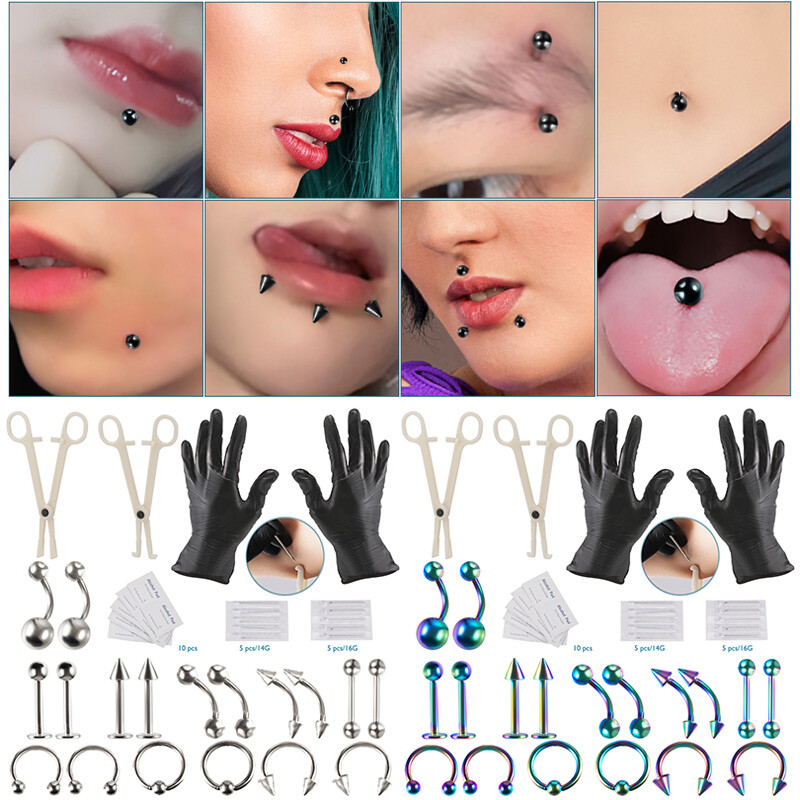 14G/16G Professional Body Piercing Tool Kit Ear Nose Navel Nipple Needles Set
