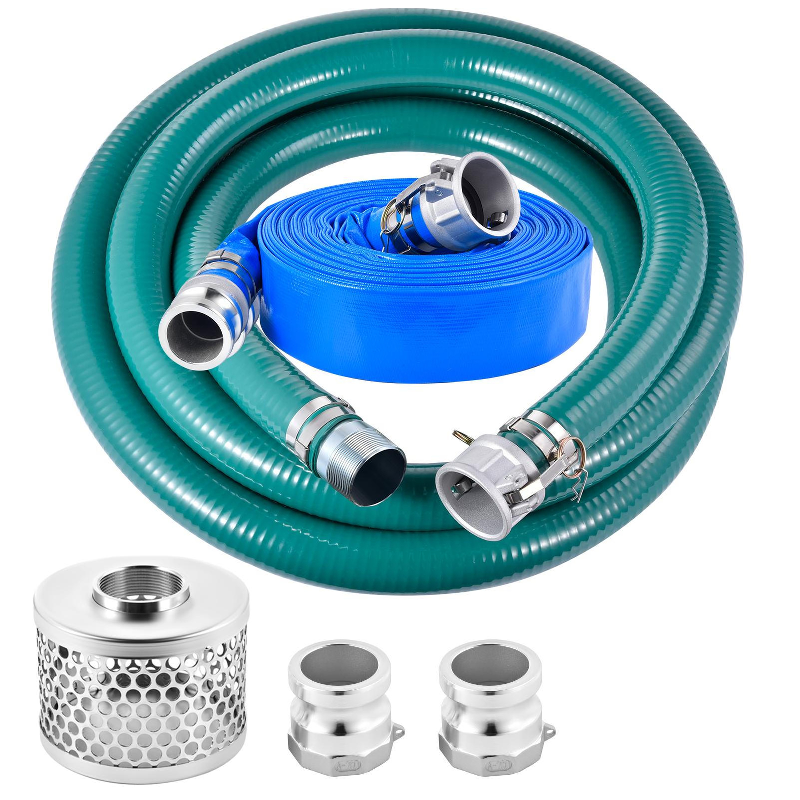 Suction Hose Pump Kit 2" X 20 FT PVC Green Suction Hose 65Ft Blue Discharge Hose
